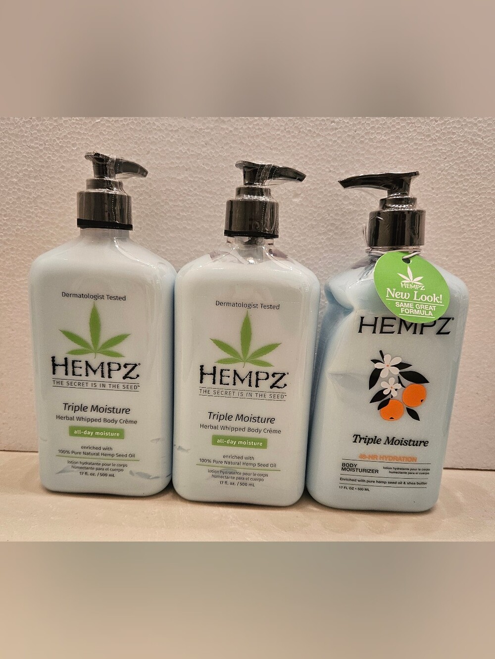 Hempz Triple Moisture Body Moisturizer Creme Lotion 17 oz Lot of 3